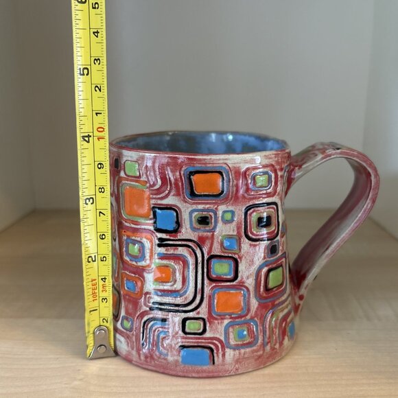 Gypsy Jane Wrapped Pottery Mug Square Abstract Handmade 14 oz - Picture 10 of 10